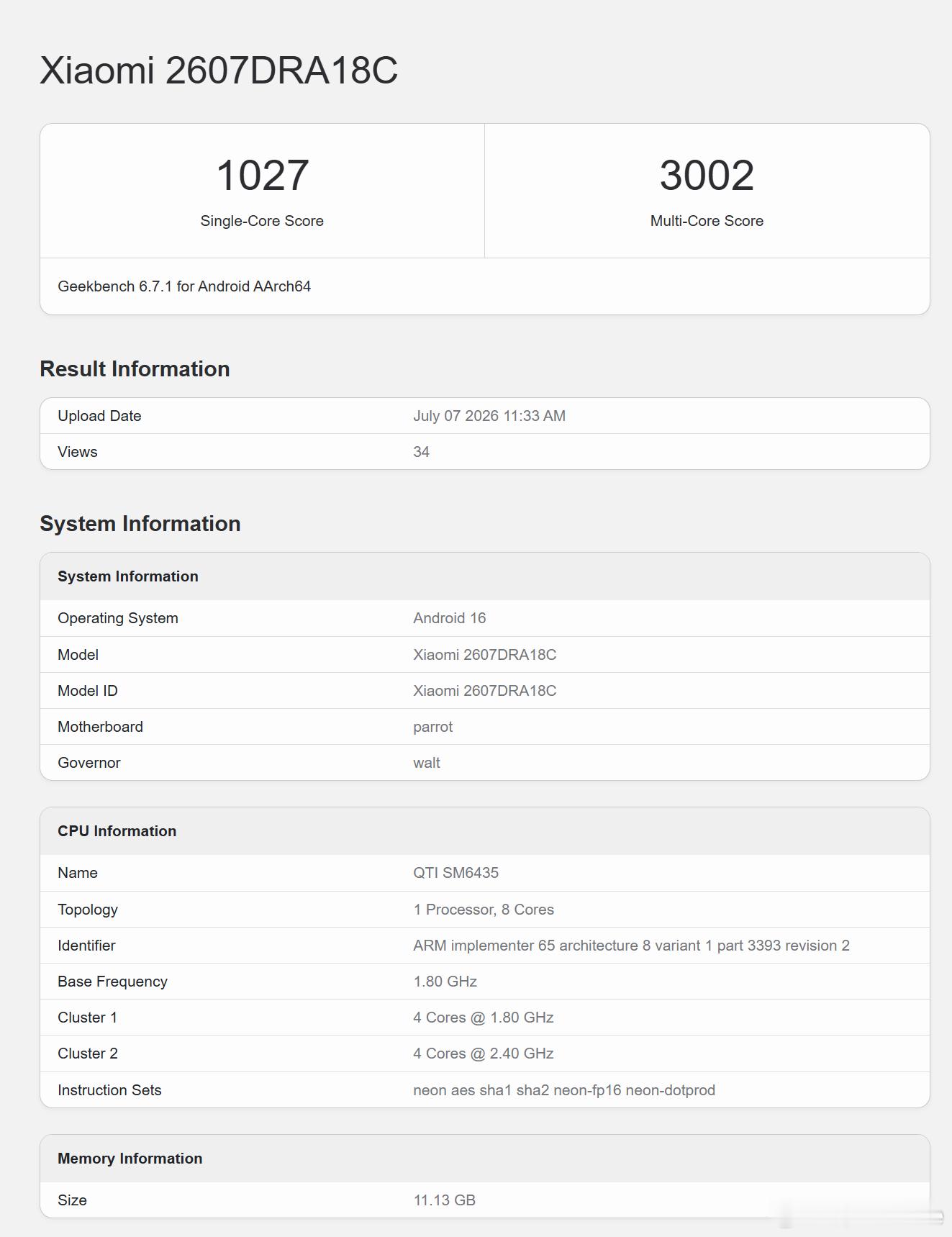 REDMI Note 17跑分，骁龙6s Gen 4，12GB运存，67W快充，