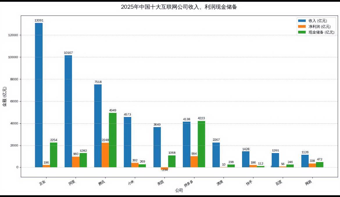 2025年中国十大互联网企业收入、利润及现金储备。 

2025年最赚钱的互联网