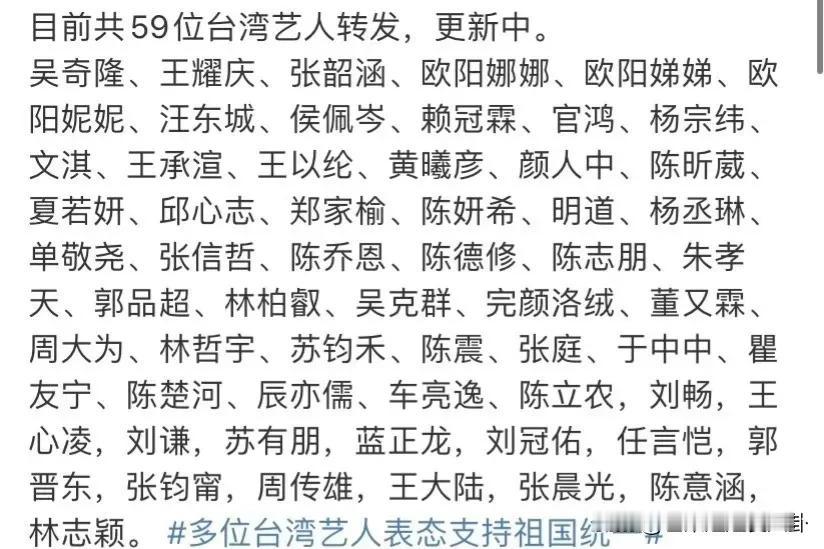 支持台湾回归祖国的台湾明星！