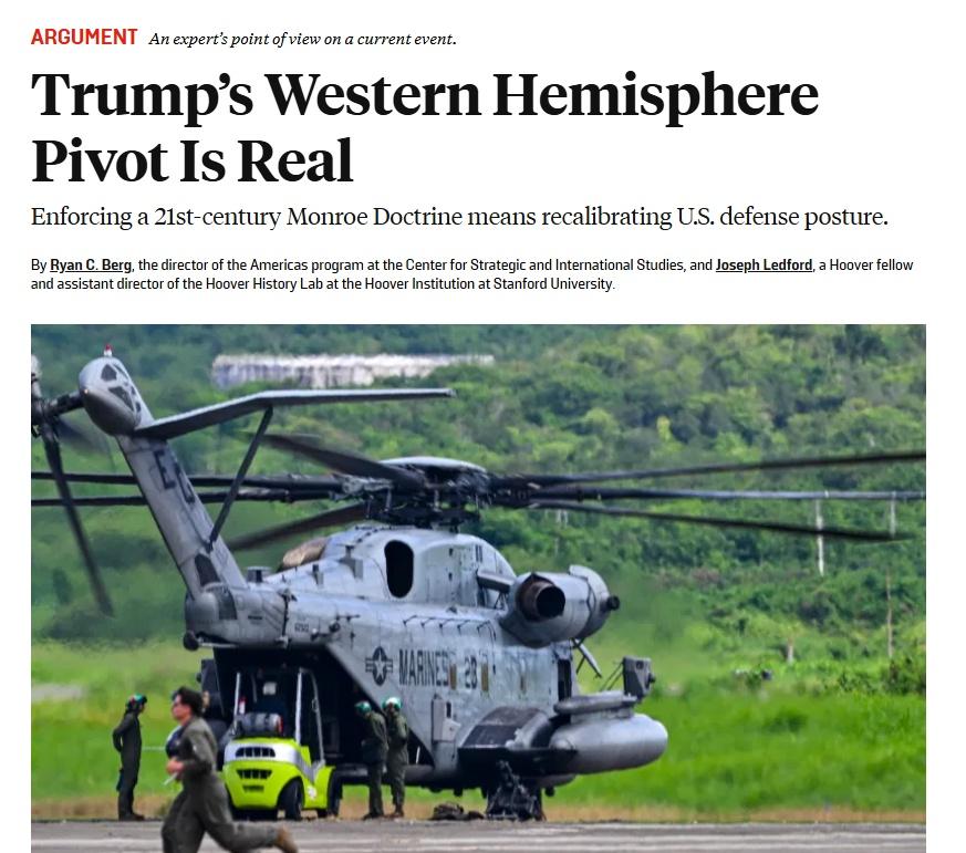 外交杂志：新美国《国家安全战略》明确表明，特朗普向西半球的重心转向是真实的。
嗯