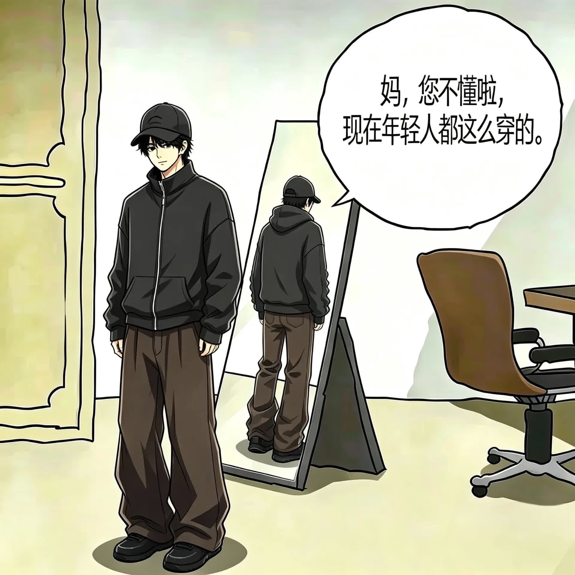 妈 你不懂啦 现在年轻人都这么穿的。男大 