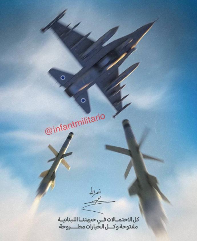 真主党发布了一张防空导弹攻击以色列F-16战斗机的宣传画，是暗示也是警告。美媒称