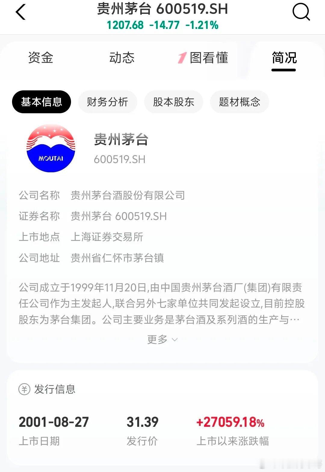 贵州茅台2001年上市25年来股价涨幅27059％，也就是说你从茅台上市那天买入