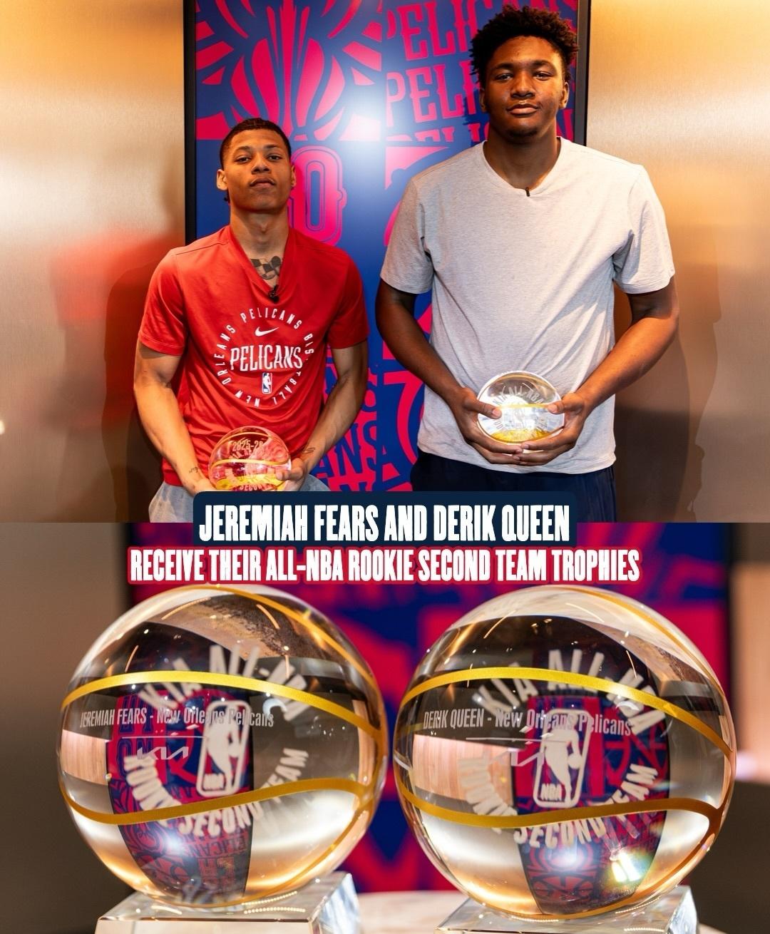 恭喜费尔斯和奎因入选NBA最佳新秀第二阵容，并领取属于他们的荣誉奖杯！🏆⚜️