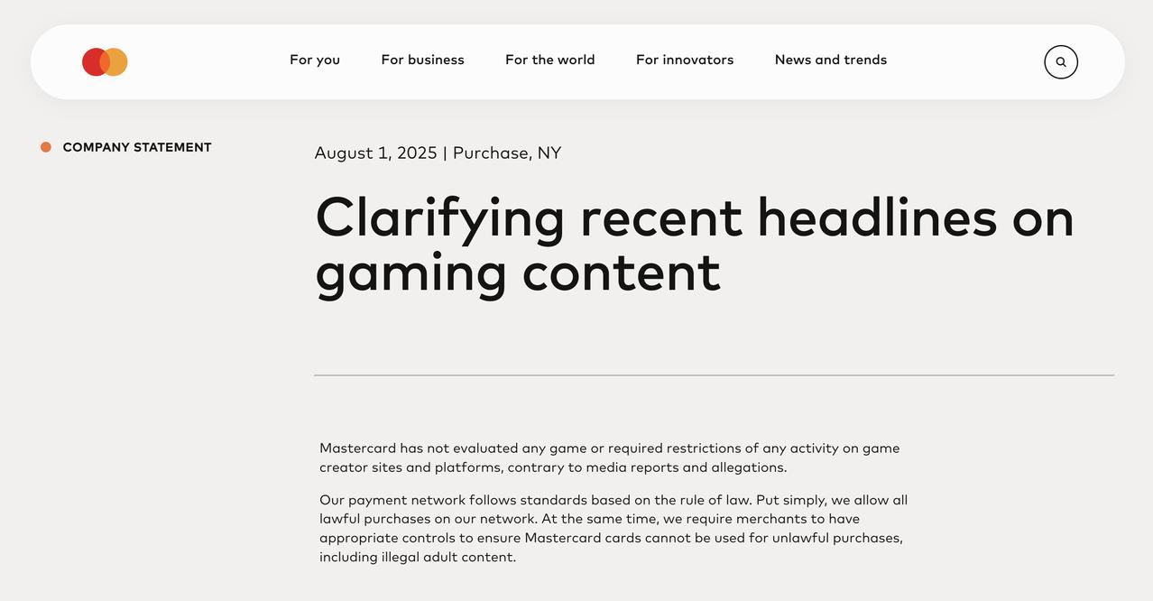 万事达否认打压成人游戏，Valve 怒斥“说谎”！谁在背后出手？

近期，Ste