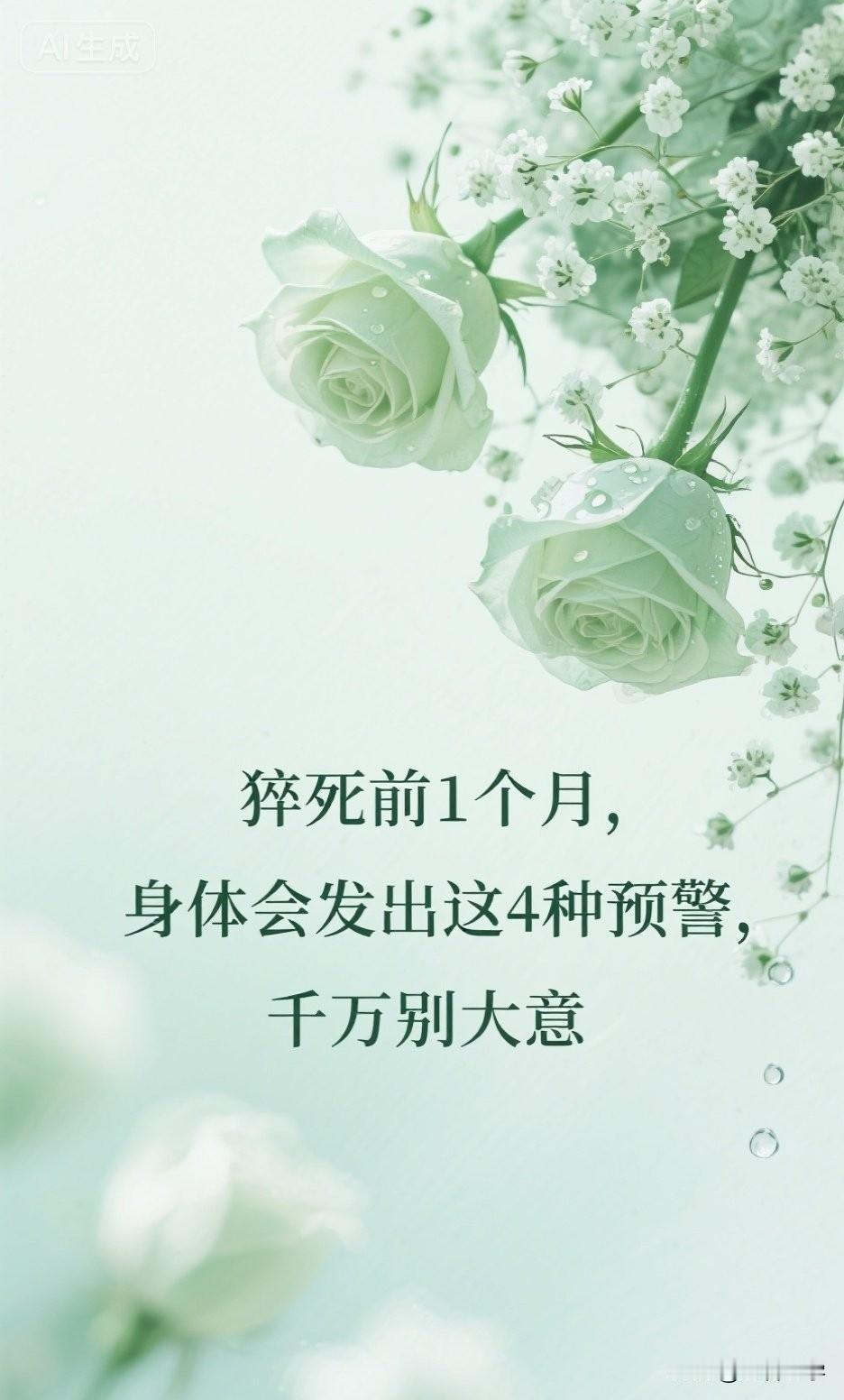 猝死前1个月，身体会发出这4种预警，千万别大意。

你总觉得猝死是“突然”的，是