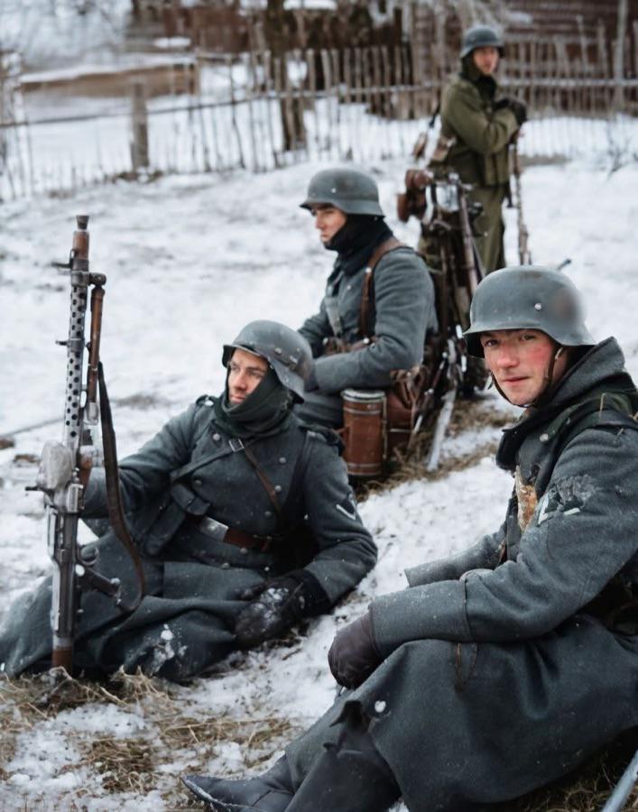 1941年，巴巴罗萨行动初期，逼近莫斯科的德军步兵正在临时休整中！
‌纳粹德国陆