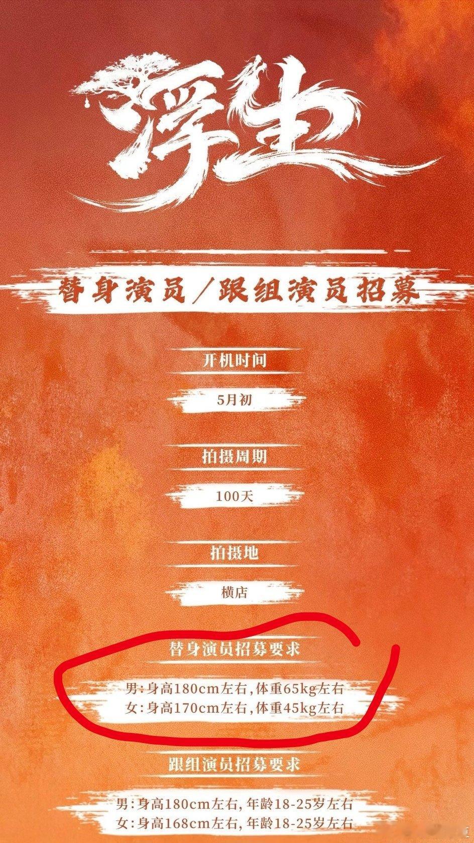 桃《浮生》招替身演员了，完全是按照陈哲远王楚然来的，期待五月初开机！ 