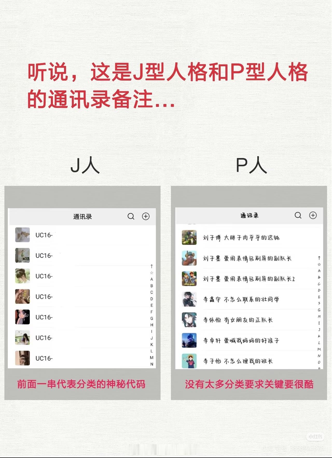 J人是这样备注的据说，这是P人和J人通讯录备注的区别p人：没有太多分类纯纯靠聊天