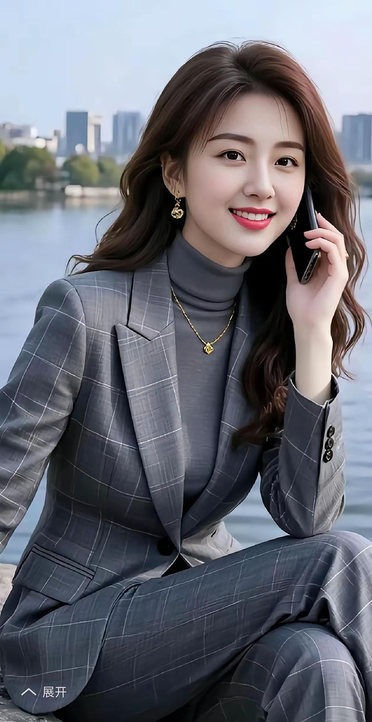 “水畔佳人笑，风中话音柔”，短短两句，勾勒出一幅绝美画面。水畔佳人的婉约美，如诗