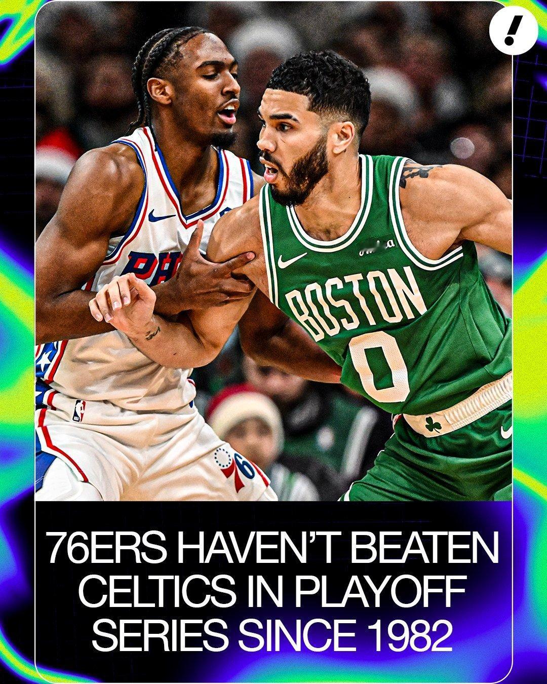 在1982年之后，76人季后赛就没淘汰过绿军，6轮全部输给对手。76人vs凯尔特