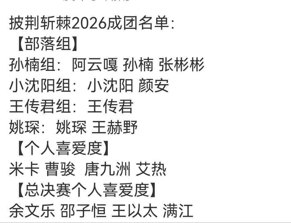 披荆斩棘2026成团名单出了 披荆斩棘2026成团名单！ ​ ​​​