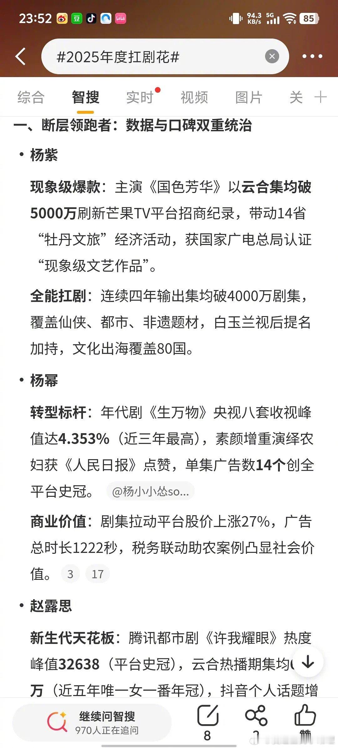 总结的2025扛剧🌸杨紫登顶，赵露思也上榜了，符合体感吗？ 