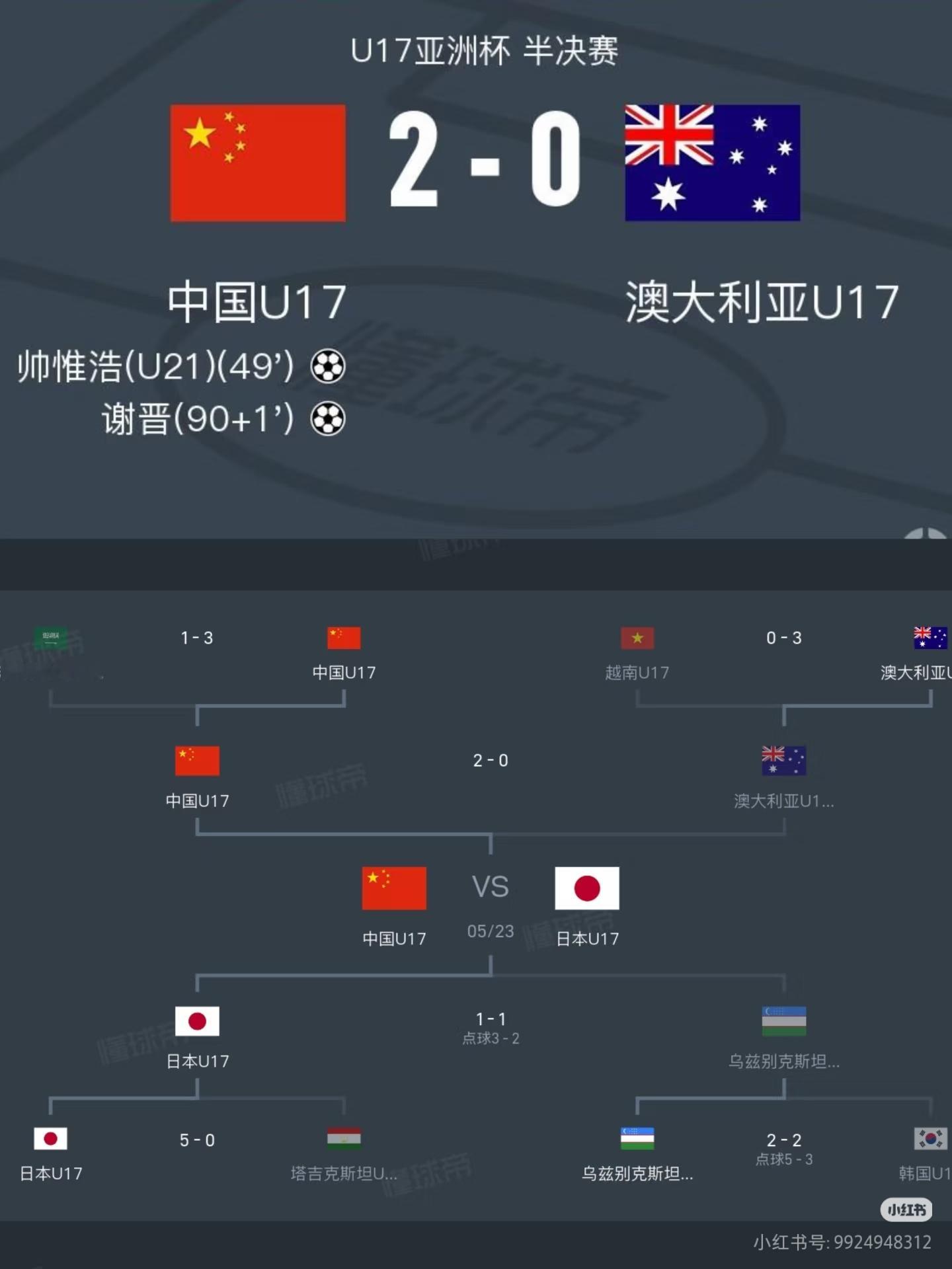 U17国足2比0澳大利亚U17刚刚❗国足U17进决赛了！对手是日本队…🔴巧合的