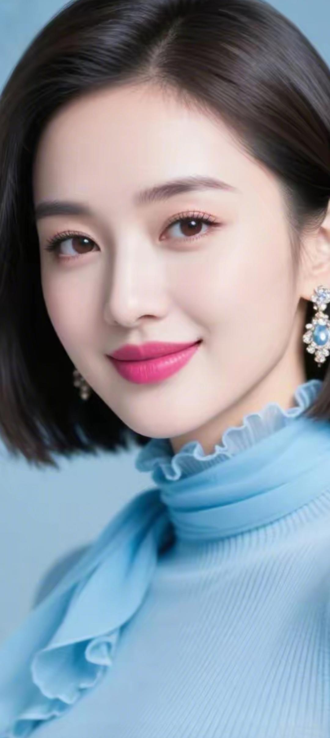 温柔蓝调，甜美笑容，优雅气质，时尚穿搭