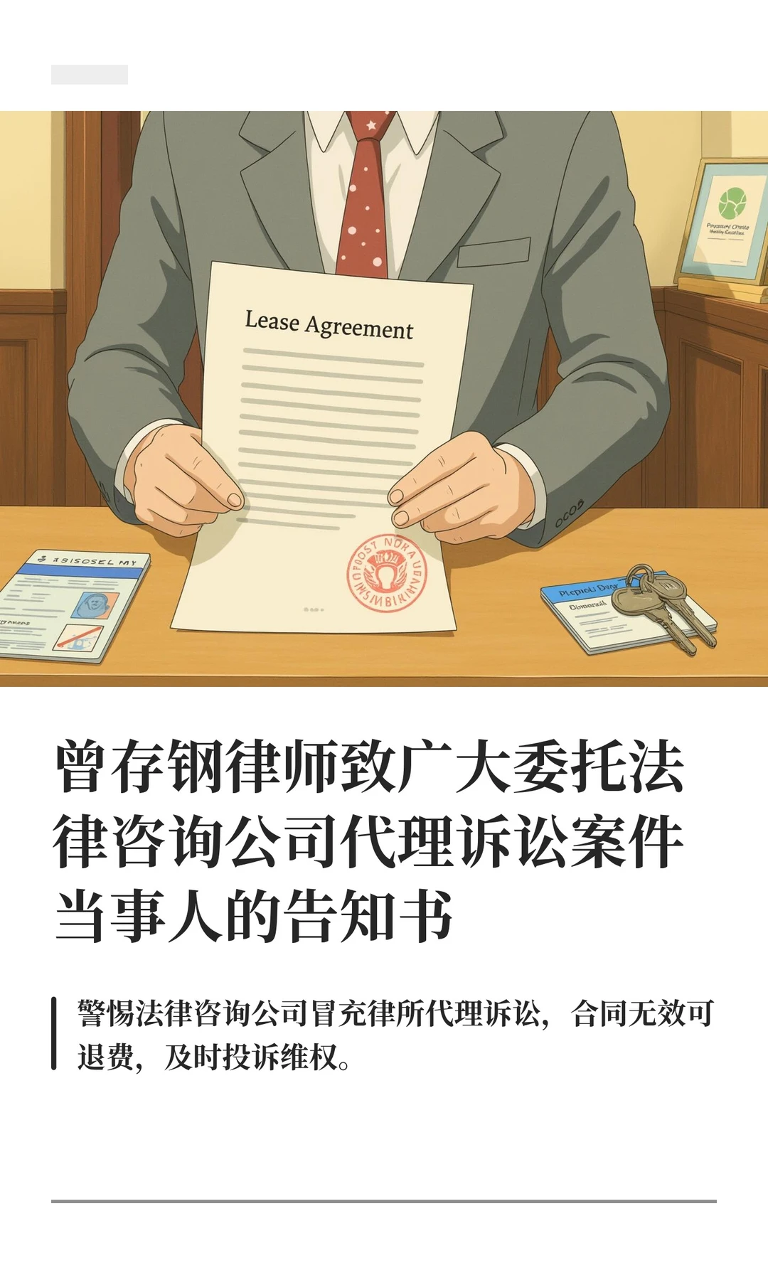 曾存钢律师致广大委托法律咨询公司代理诉讼