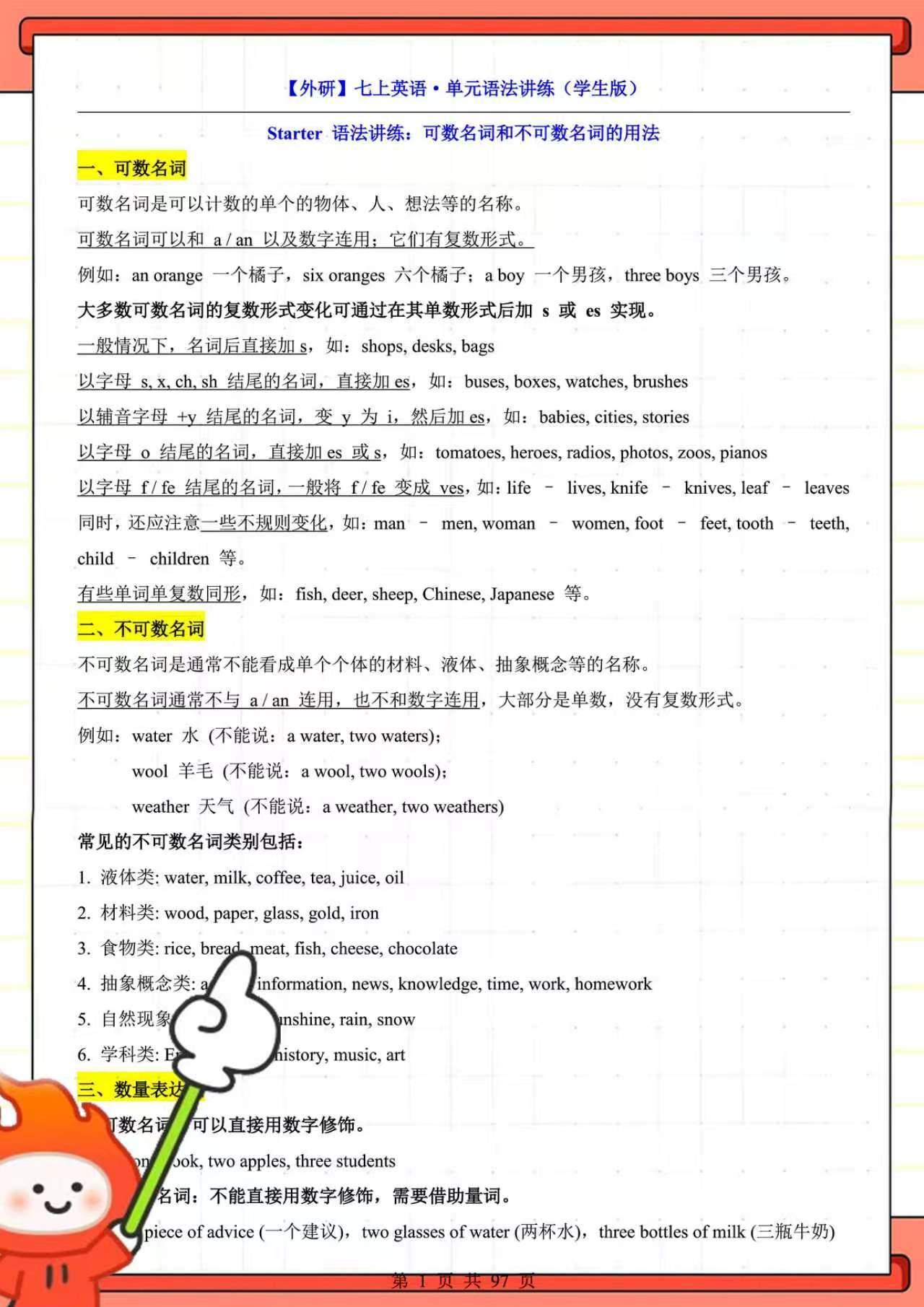 【外研】七上英语单元语法讲练