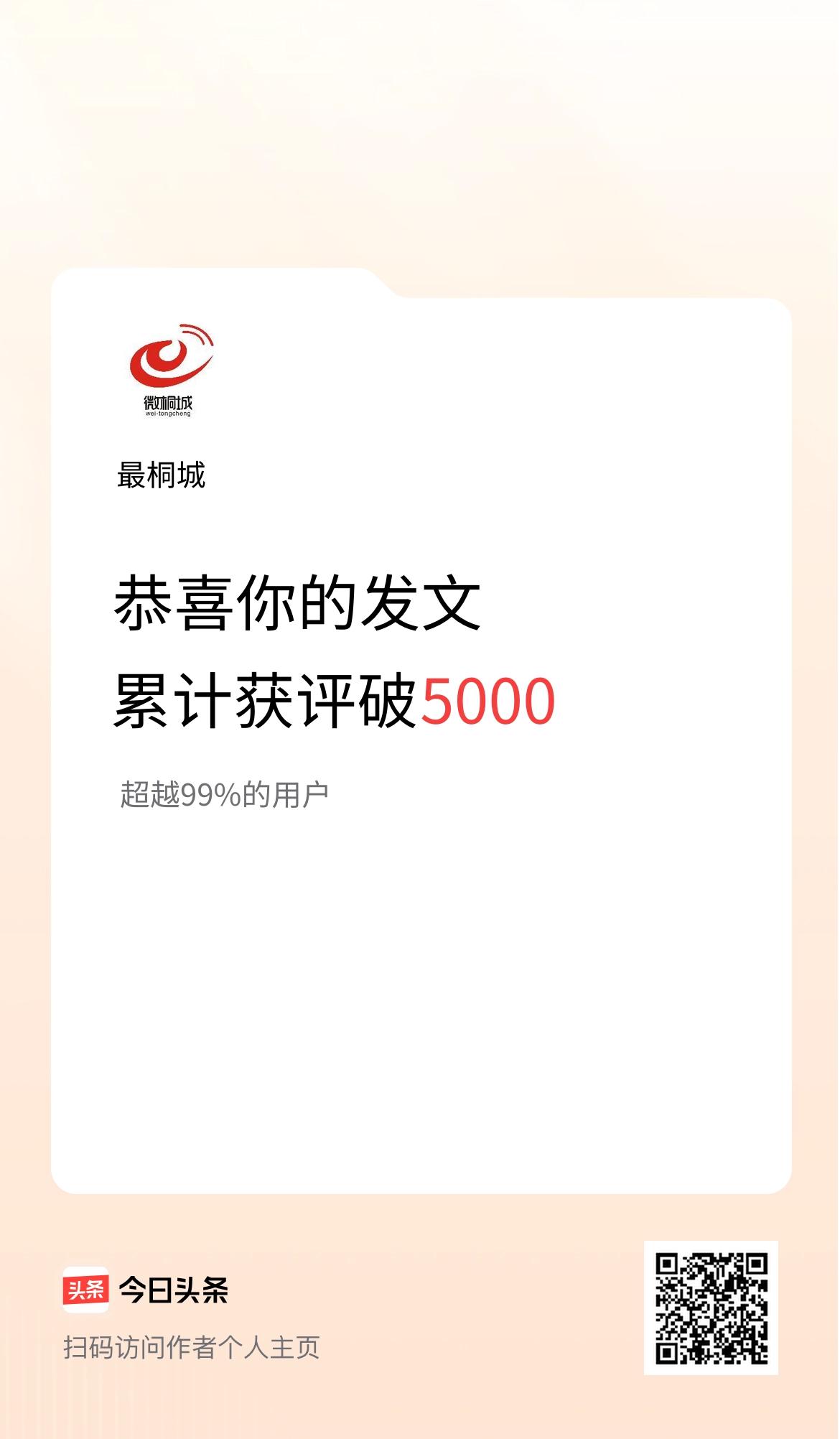 我在头条累计获评论量破5000啦！