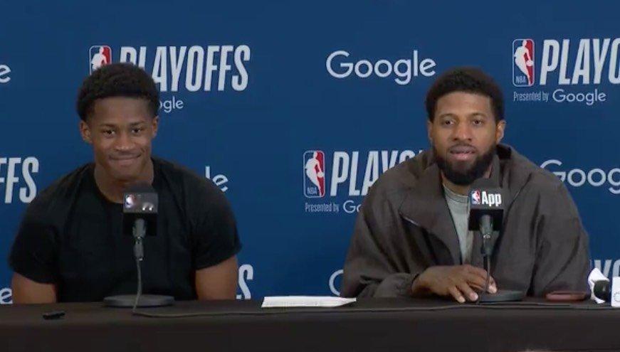 PG和小兄弟VJ一同参加赛后采访76人1比1凯尔特人 76人vs凯尔特人