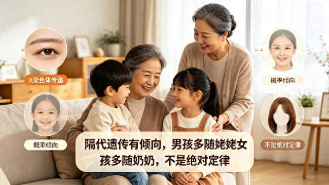 隔代遗传有倾向，男孩多随姥姥女孩多随奶奶，不是绝对定律