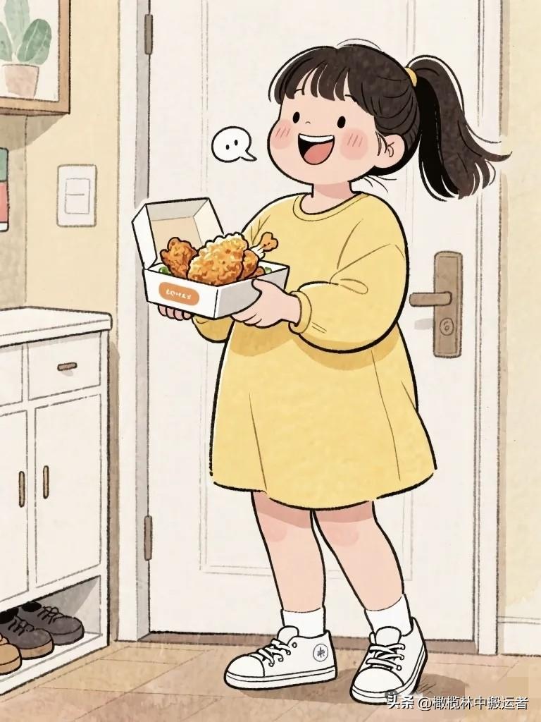 趣味漫画：姐姐点了一份炸鸡。弟弟：姐，给我吃一块呗！姐姐：就一块啊！弟弟吃了一块