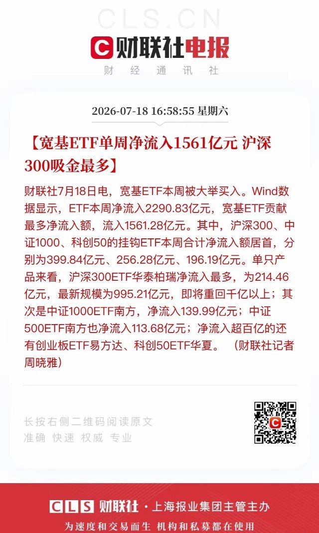 三大信号看下周A股止跌反弹：1.国家队宽基ETF逆势流入，单周净买1561亿元，