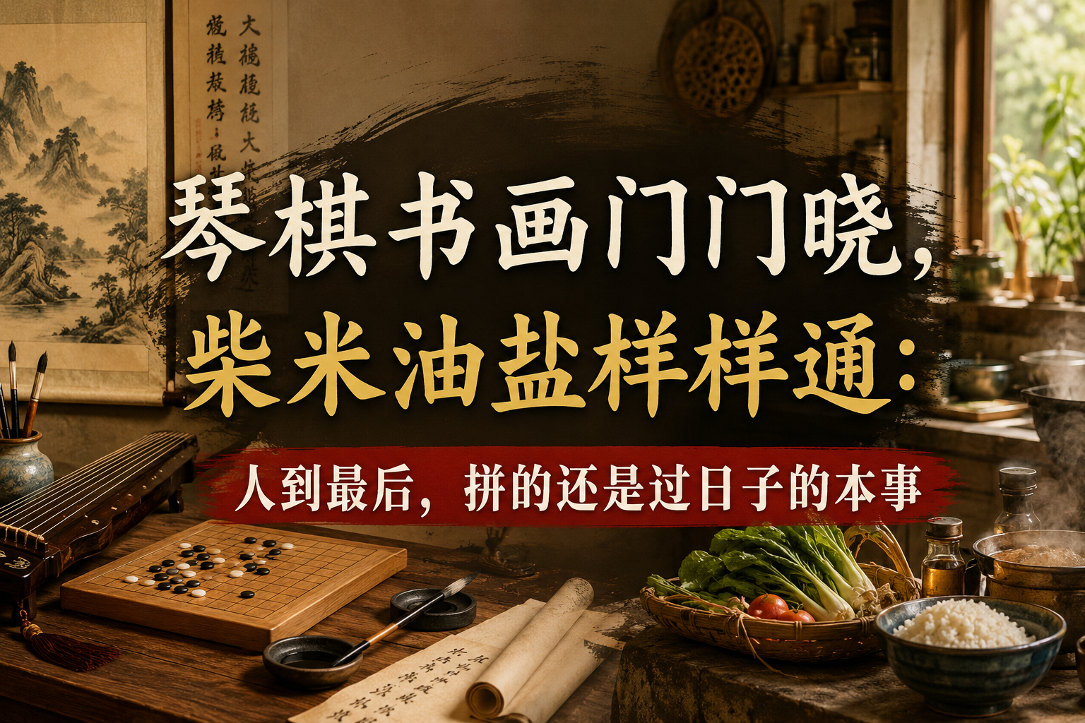 上联：琴棋书画门门晓，如何对下联琴棋书画门门晓，柴米油盐样样通：人到最后，拼的还