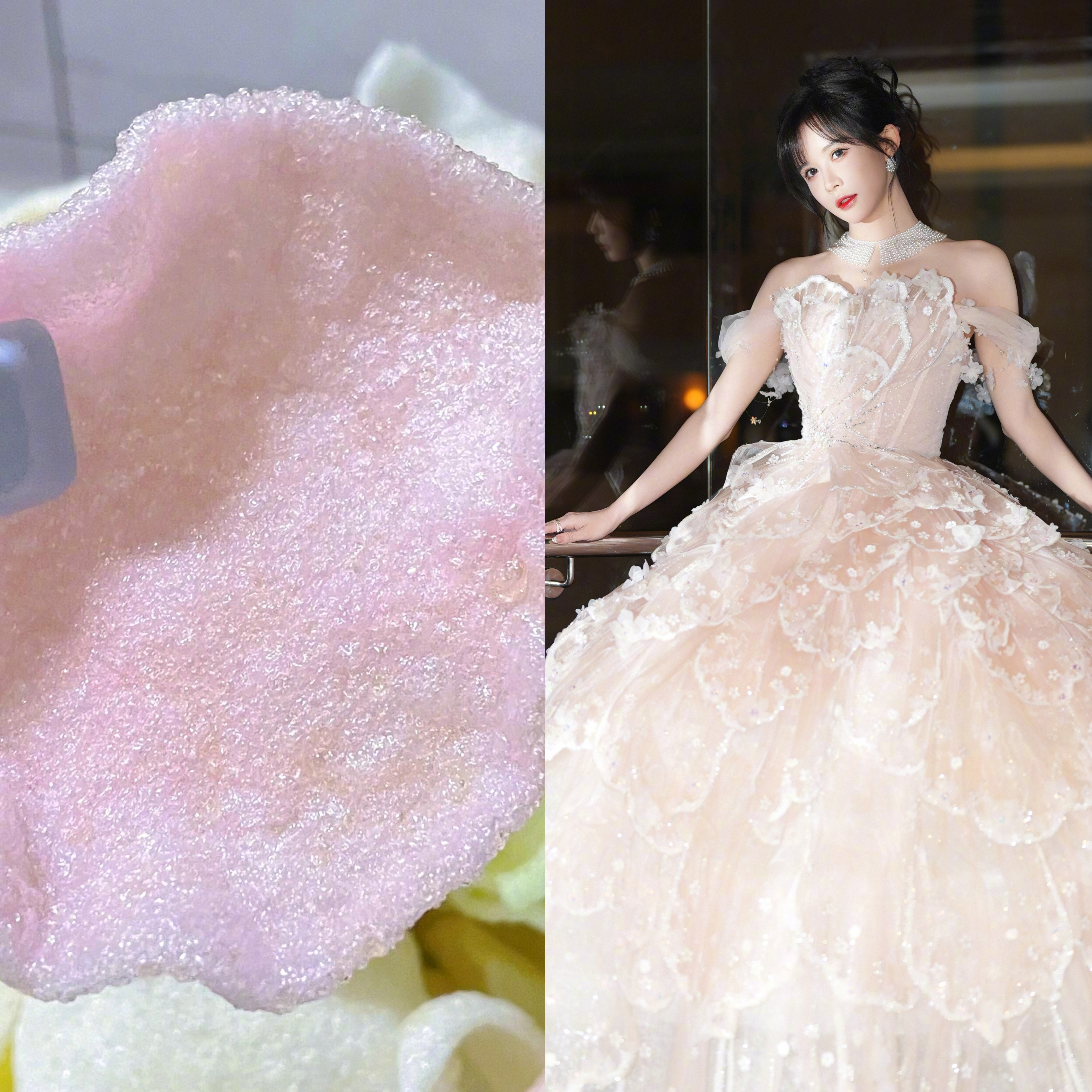 段艺璇像把超大虾片穿身上 哈哈哈哈哈哈段艺璇礼裙设计师是虾片爱好者吧， 粉白渐变