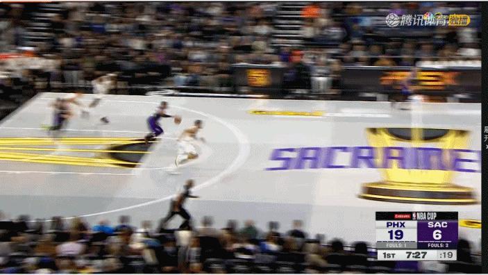 半场结束，国王落后太阳22分，威少得到全队最高12分2篮板2助攻 