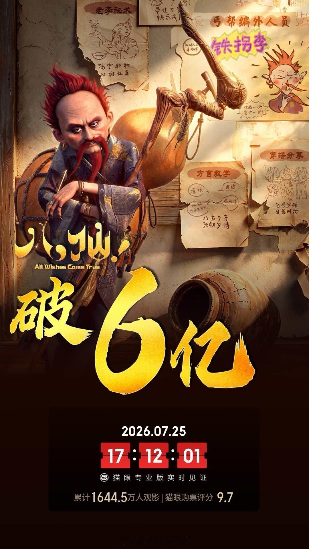八仙实时票房破六亿！！！猫眼评分9.7，会成为暑期档票房第一吗