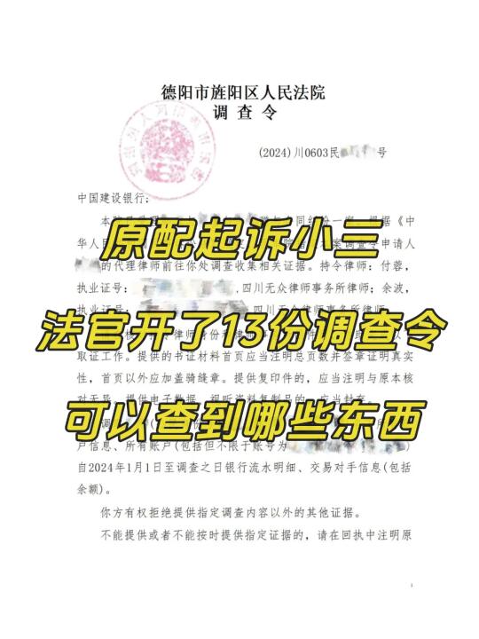 起诉小三，法官开13份调查令能查些什么