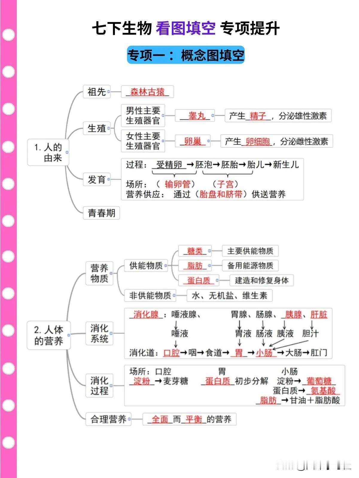 七下生物，看图填空，专项提升，一学一个准儿