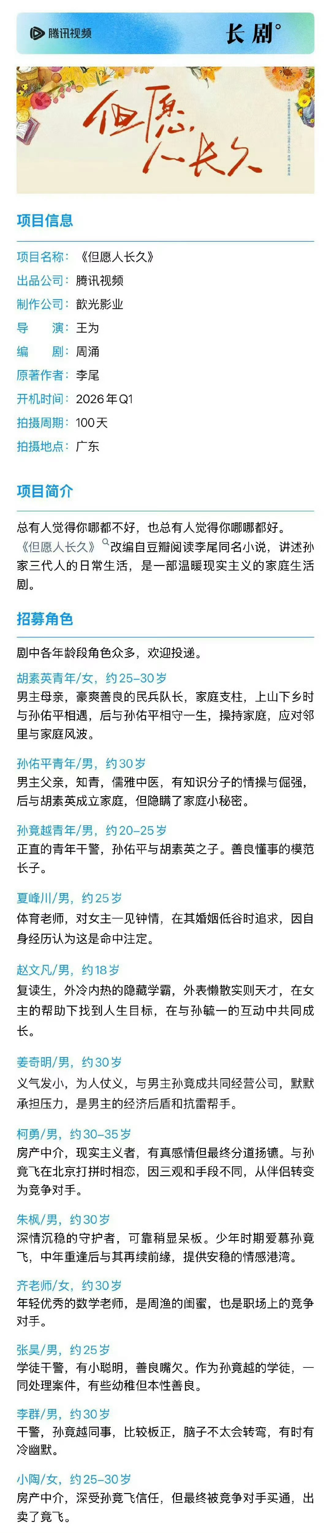 《但愿人长久》主演阵容🈶张晚意、沈月、付辛博、萨日娜、丁勇岱、刘敏涛，3.8佛