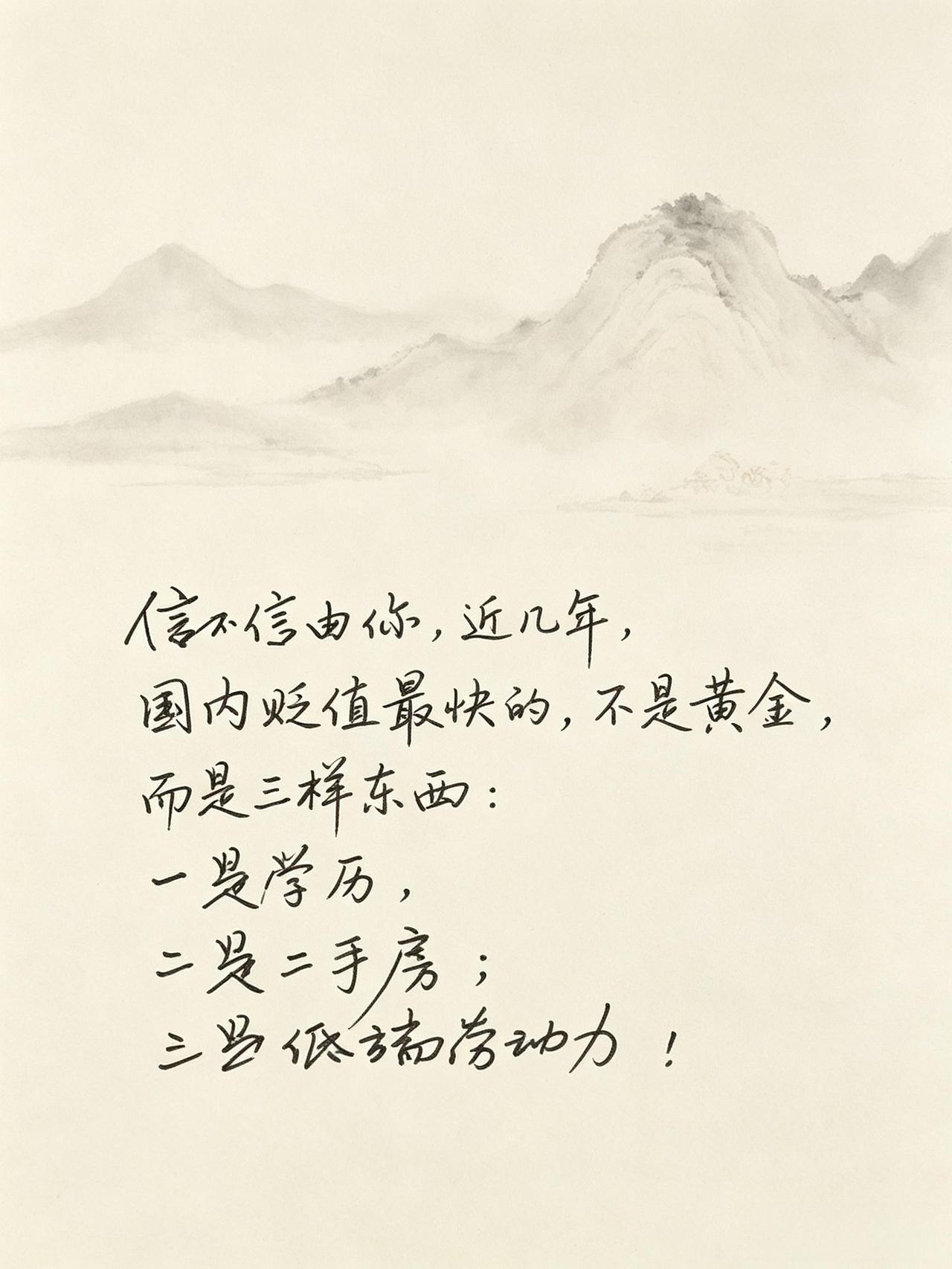 信不信由你，
近几年，国内贬值最快的，
不是黄金，而是三样东西：
一是学历，
二