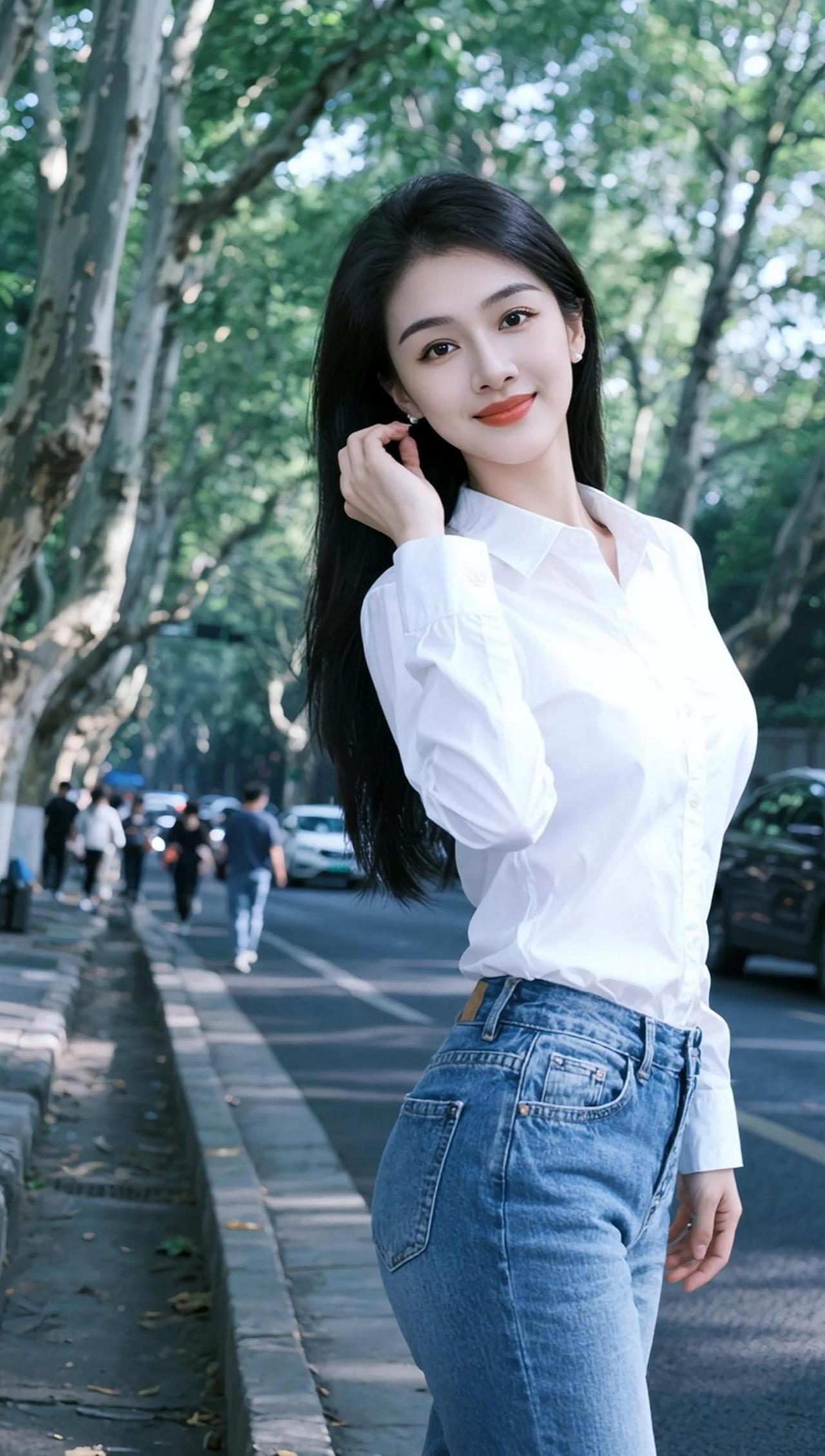 AI林荫清新风写真 随变ai随便玩 氛围感美女 街拍 时尚丽人