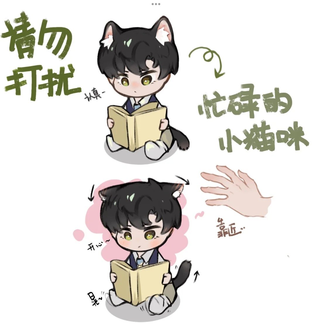 黎猫猫的耳朵非常诚实～宝宝我亲死你。想成为最可爱的小猫所以去看书这个行为已经很可