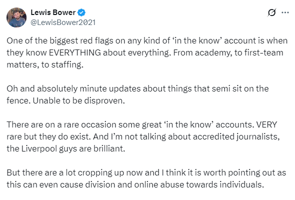 利物浦青训 （转）各类所谓 “内部消息账号” 最明显的一个危险信号就是：他们好像