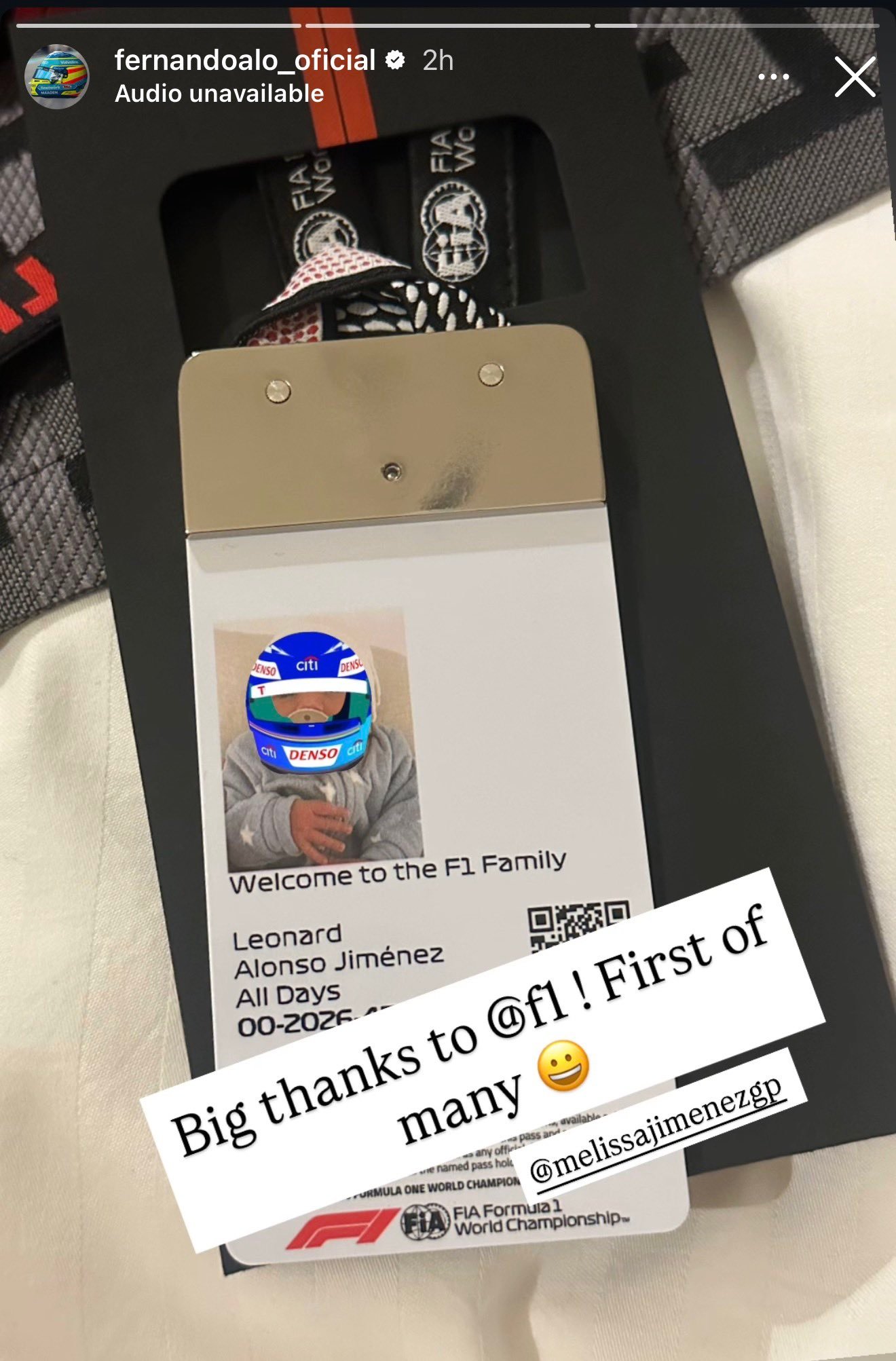 阿隆索分享了他儿子进入F1 围场的证件这就是赢在起跑线的人生，从小就耳读目染 