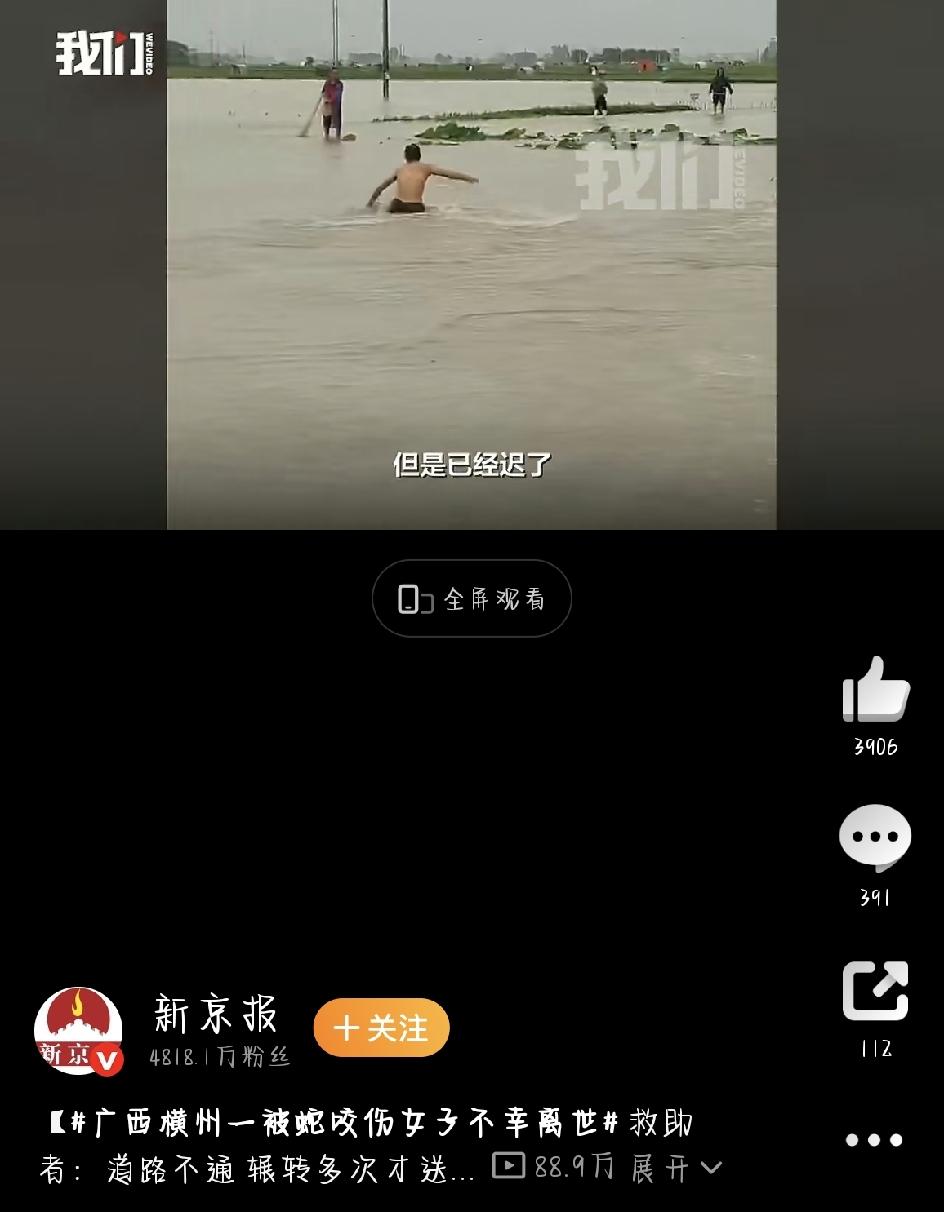 近日，广西横州发生了一桩让人心里堵得慌的意外。说起来，就是被蛇咬了一口，搁平时打