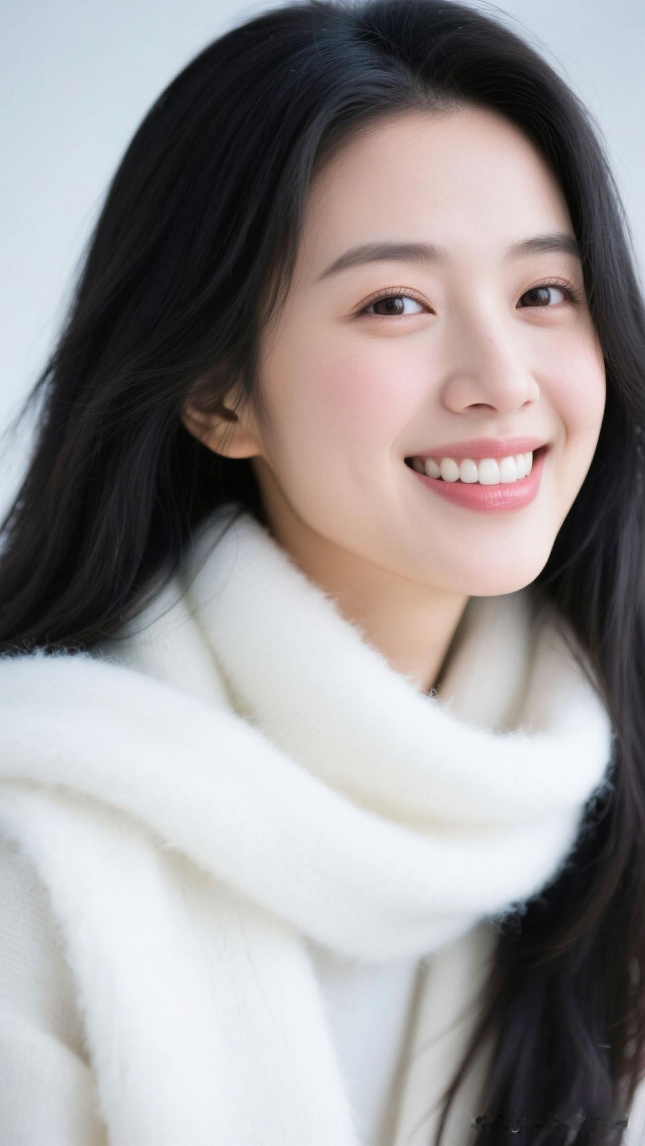 ❄️ 黑大衣驮着冬的静谧，白围巾兜住光的暖，笑意漫开时，整个雪天都是治愈的诗。浅