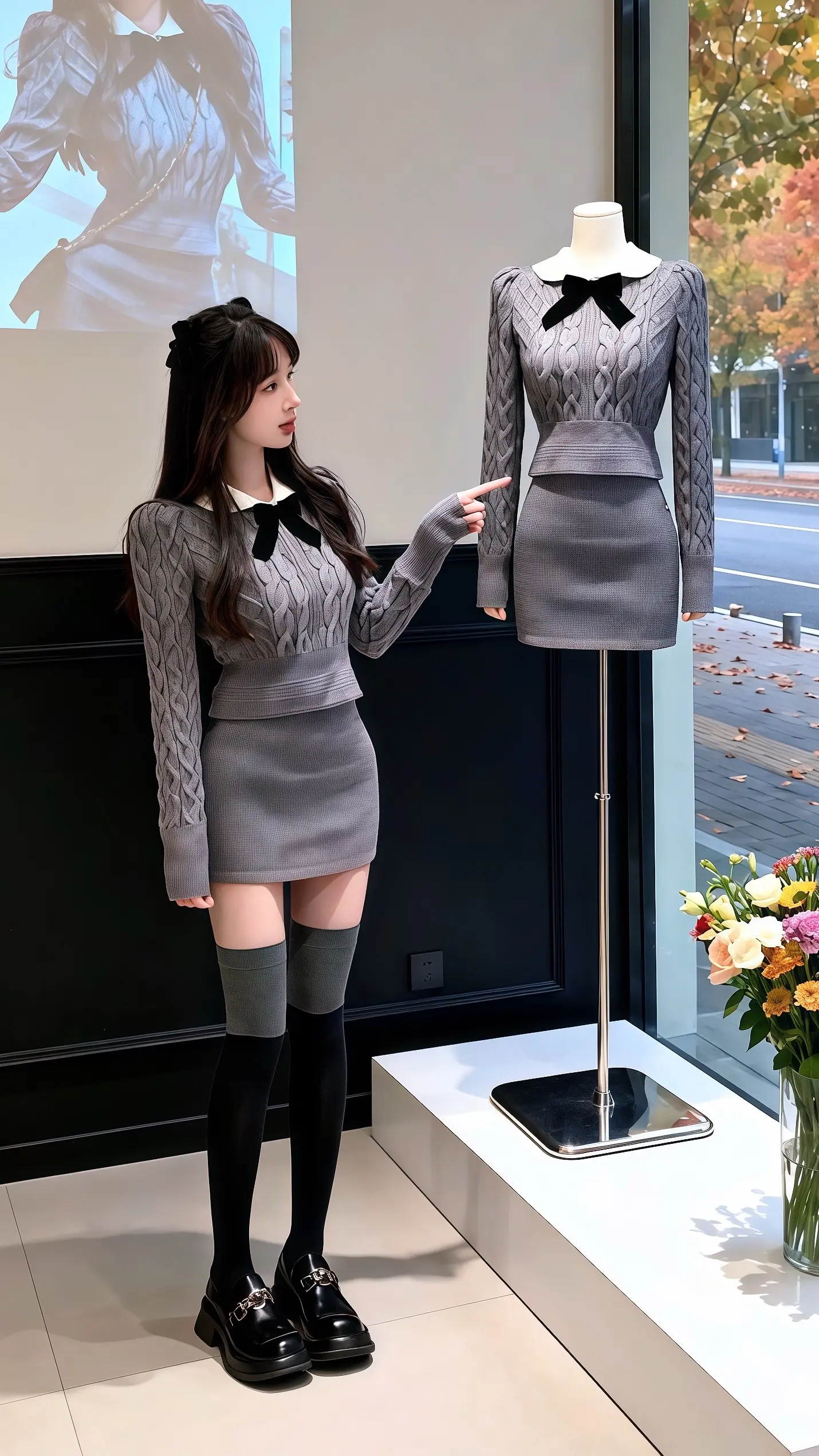 《画廊里的学院风名媛》艺术画廊的落地窗前，秋叶正酝酿着浪漫。林晚穿着这...