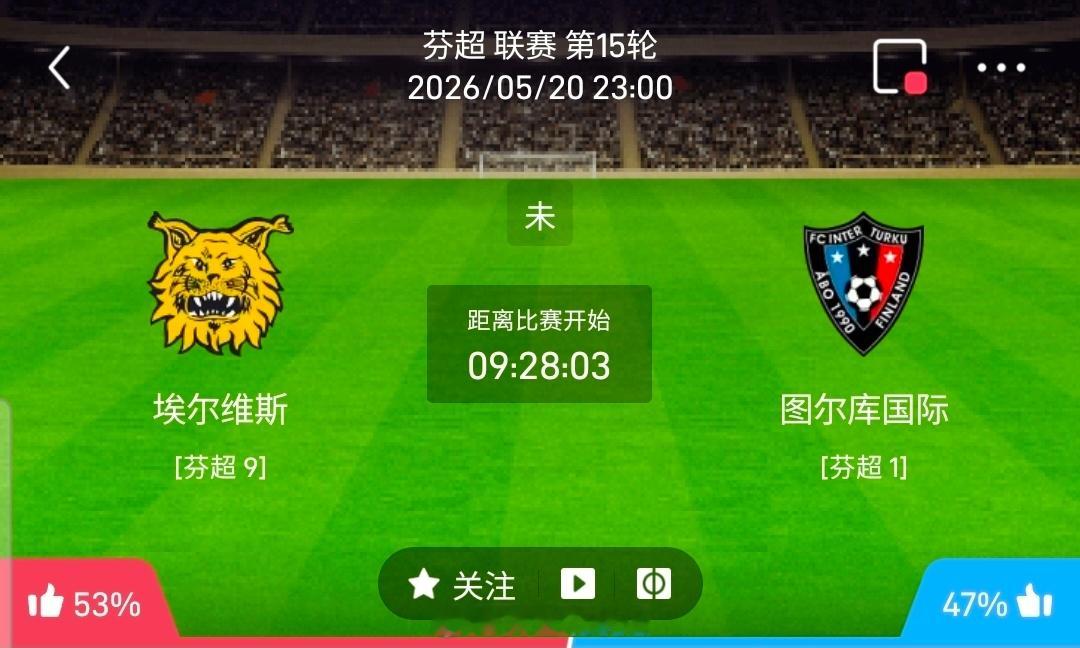 【足球】周三001芬超联赛方向：埃尔维斯VSvs国际图尔芬超：埃尔维斯VS国际图