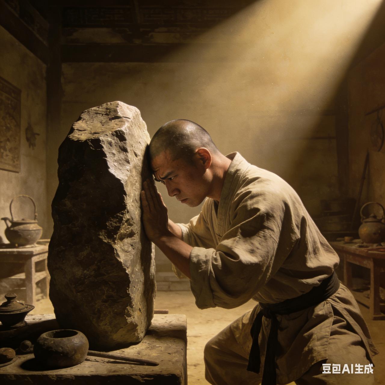 曾听我爷爷说，我家一位远房亲戚是练铁头功的。

    他因长年苦练，额头上逐渐