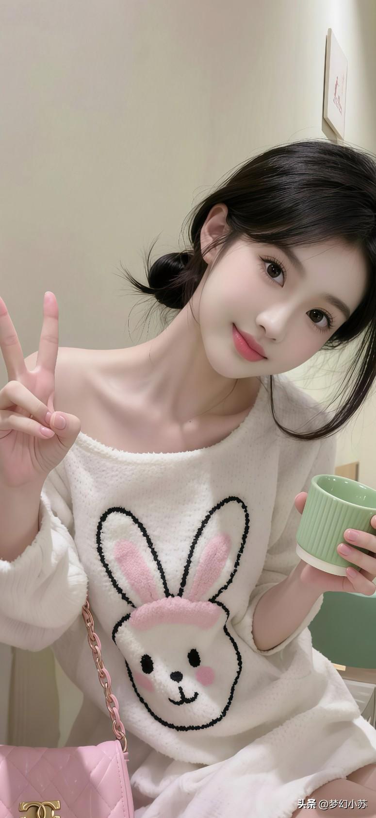 阳光下的温柔少女，撑伞漫步在春日里。温柔白裙少女 阳光白裙少女