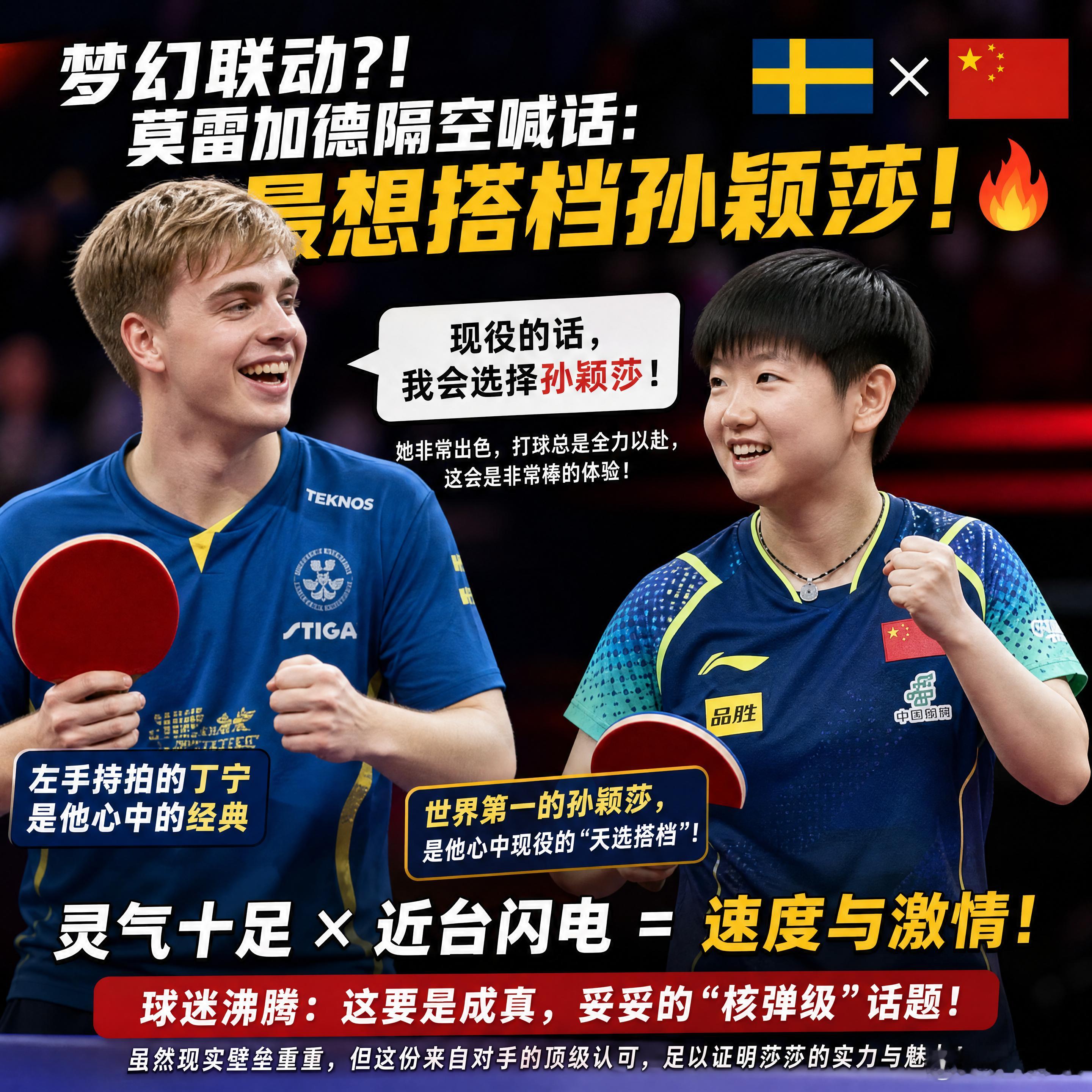 【梦幻联动？！莫雷加德隔空喊话：最想搭档孙颖莎！🔥】瑞典天才莫雷加德最近在接受