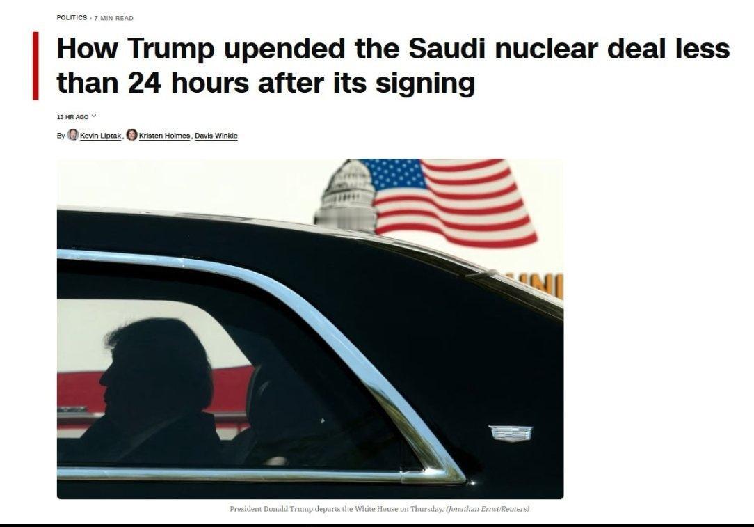 据美国有线电视新闻网（CNN）报道，在美国和沙特阿拉伯签署民用核合作协议不到24