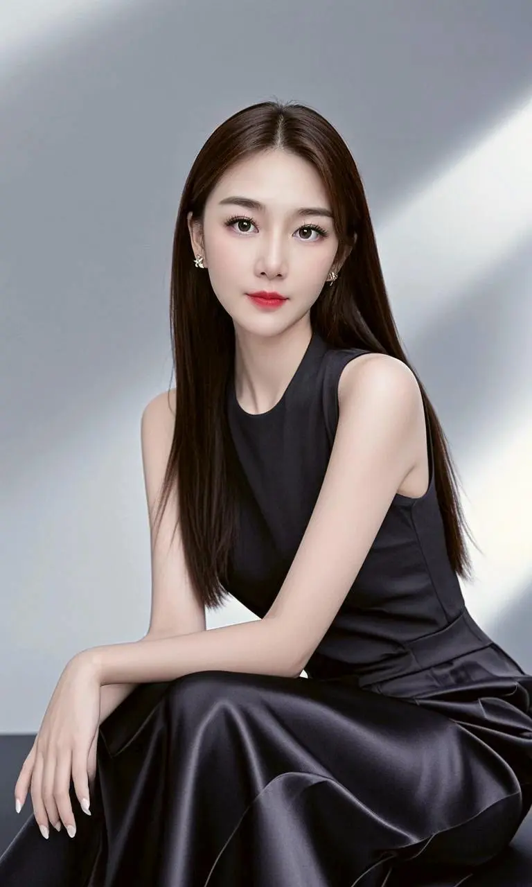 冷艳黑裙少女 落落大方。