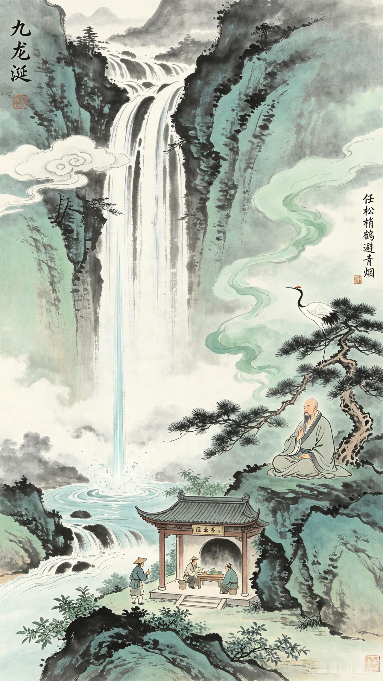 《双调》水仙子惠山泉、徐再思。
自天飞下九龙涎，
走地流为一股泉，
带风吹作千寻