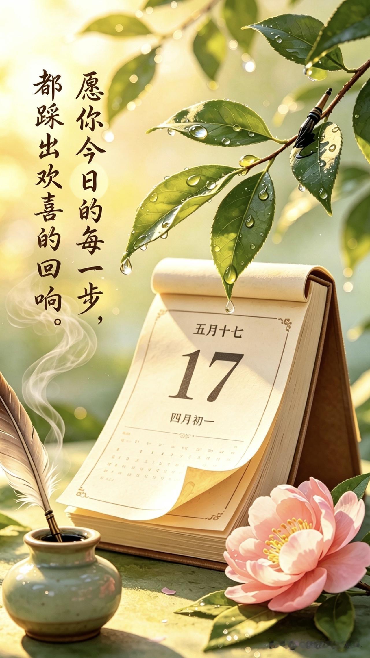 🍃꧂☀️早上好💕᭄🌿☕️🍃

早安
5月17日（四月初一）
晨光把日子叠