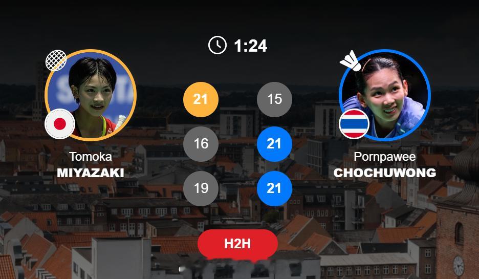 尤杯 1/4赛 日本 2-1 泰国女单 宫崎友花 21-15 16-21 19-